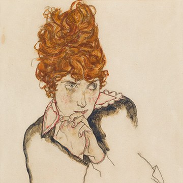© Detail, Egon Schiele: Schieles Schwägerin mit verschränkten Händen, halbe Figur (1917), Privatbesitz